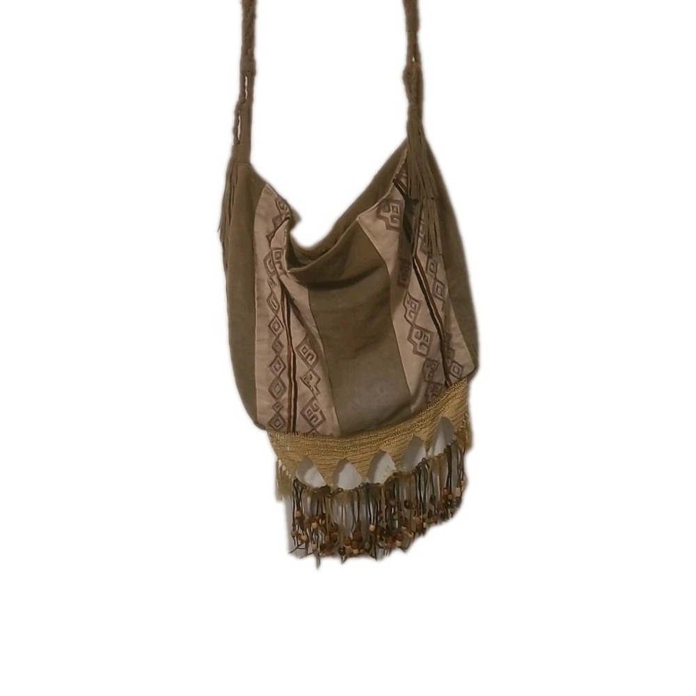 Vintage Free People Oversized Light My Fire Fringe/Beaded Suede Boho Bag**ink**